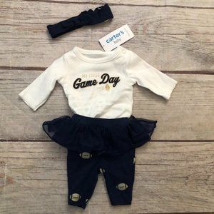 Carter's Baby Girl My First Game Day Football 3 Piece Outfit, Size Preemie, NWT